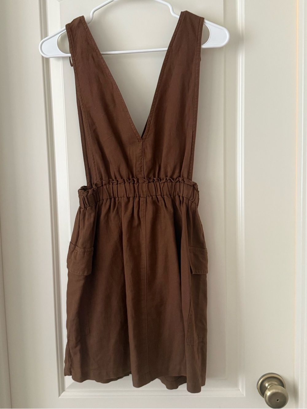 Zara Brown V-Neck Button-Front Mini Pinafore Dress - Picture 3 of 4